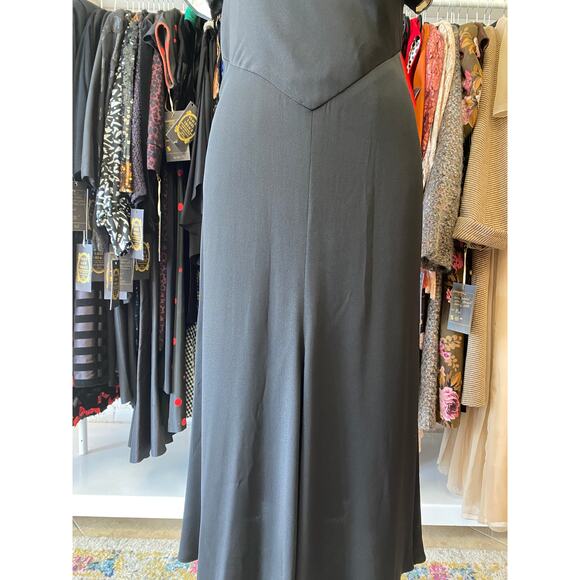 vintage 1970s black rayon dress with striped sleeves medium 1930s style art deco - Picture 3 of 10